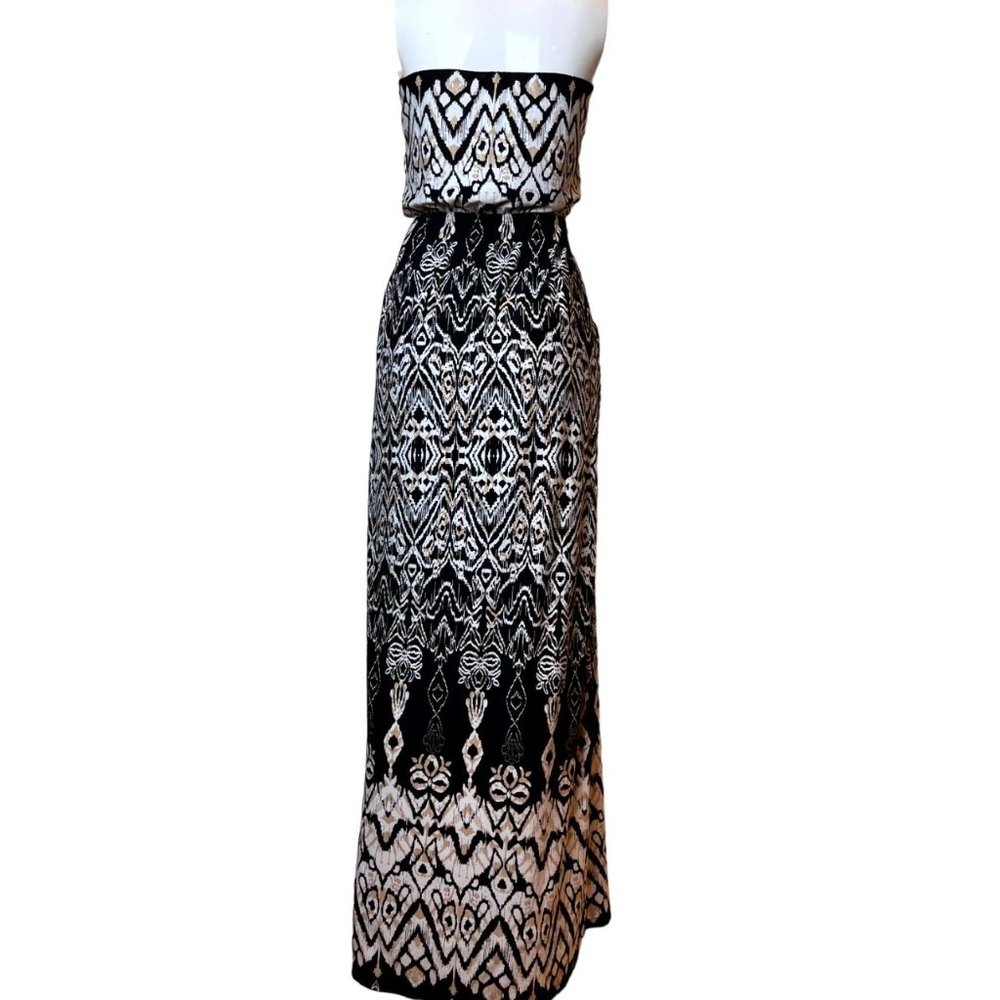 Three Pink Hearts Women Strapless Maxi Dress Geometric Black White Size X Small
